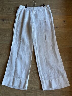 Women’s J JILL heavy White linen Wide-Leg Casual Pants 8 Missy exc
